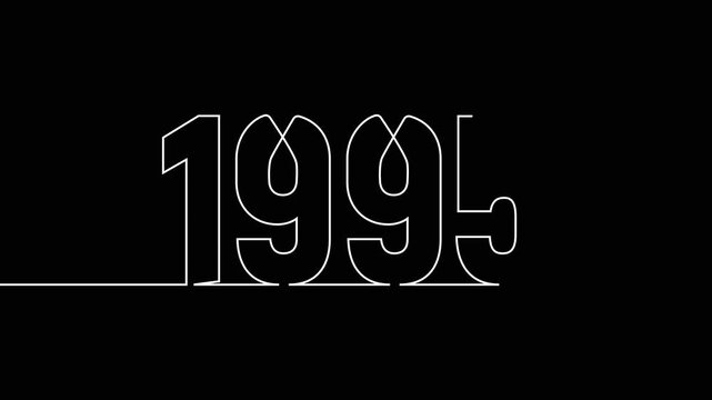 1995 new year continuous line art clip self drawing animation on white black background. single one line art written outline sketch illustration 1995 year numbers video