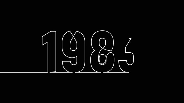 1983 new year continuous line art clip self drawing animation on white black background. single one line art written outline sketch illustration 1983 year numbers video