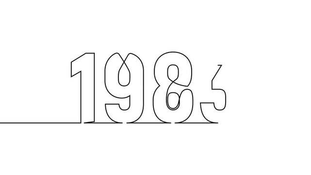 1983 new year continuous line art clip self drawing animation on white black background. single one line art written outline sketch illustration 1983 year numbers video