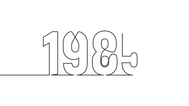 1985 new year continuous line art clip self drawing animation on white black background. single one line art written outline sketch illustration 1985 year numbers video
