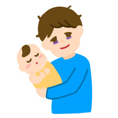 Fototapeta premium 育児に疲れたお父さんのイラスト