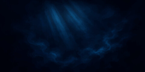 Abstract Blue Spotlight in Night Fog – Fantasy Smoke Energy Scene. 