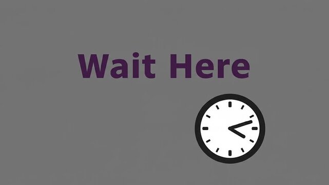 Sign indicating to wait here with a clock on a gray background, suggesting time management in a public space - Powered by Adobe