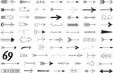 "Hand-Drawn Arrow Set – Curved, Straight, Dotted & Swirled Arrows Vector Collection"

