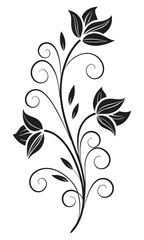 Obraz premium Black vector floral ornament with leaves and swirling tendrils, elegant decorative design element isolated on white