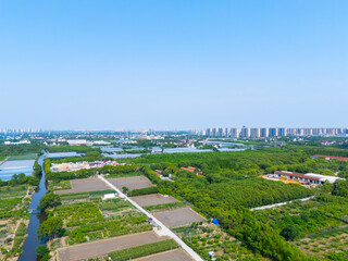 Obraz premium Aerial view of rural scenery in the suburbs, Pudong New Area, Shanghai.
