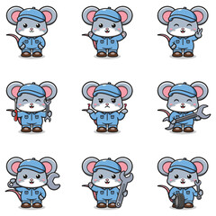 Vector Illustration of Mouse Mechanic Cartoon Character. Mechanic Character Vector Illustration. Mouse Character animal. Mechanic Mascot.