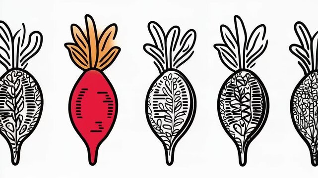 Aesthetic Beetroot Design Variation - An artistic representation of colorful beets with various decorative elements