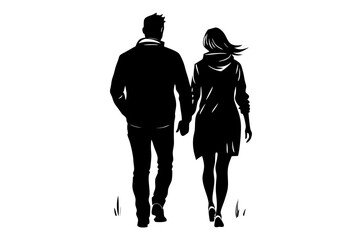 Romantic Walk of a Couple in Scenic Pencil Sketch Drawing
