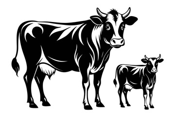 Cow with Calf Head Pencil Sketch in Traditional Style