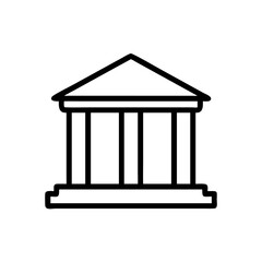 Minimalist Silhouette Icon of a Bank Building with Classical Pillars and a Triangular Roof, Simple Line Art Design on White Background Representing Financial Institution, Government, or Classical Arch