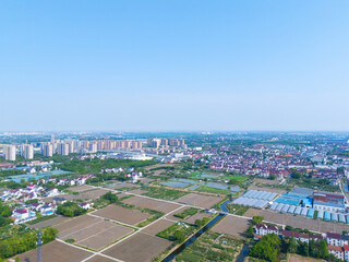 Fototapeta premium Aerial view of rural scenery in the suburbs, Pudong New Area, Shanghai.
