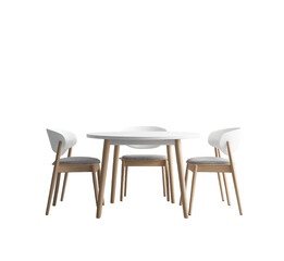 3D render of a simple, modern dining table with four chairs, isolated on a transparent background, PNG