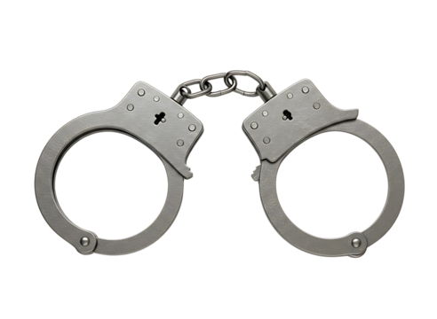 Metal handcuffs isolated on transparent background