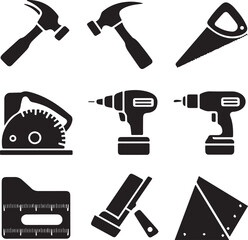 Carpentry  Icon set vector illustration. carpenter repairing tools