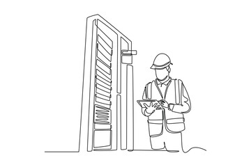  Data center concept. Single line draw design. Vector graphic illustration