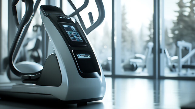Modern Elliptical Trainer in a Bright Gym with Large Windows