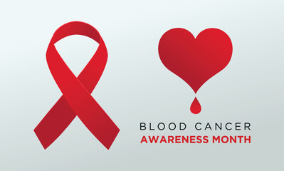 Blood Cancer Awareness Month Minimalist Flat Vector with Red Ribbon Heart and Blood Drop