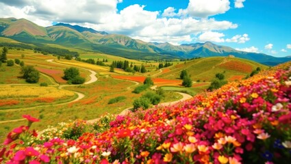 mountain landscape with flowers