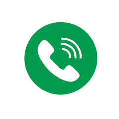 Minimalist Flat Style Phone Call Sign Icon on Green Circle