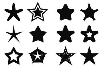 Obraz premium Collection of black star icons in various shapes and styles on white background