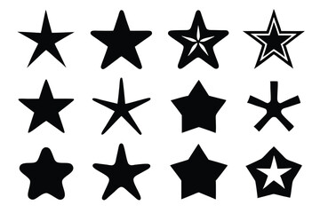 Obraz premium Collection of black star shapes and designs isolated on a white background for decoration