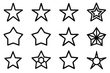 Obraz premium Collection of simple black star icons and outlines isolated on white background