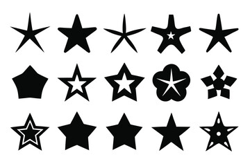 Obraz premium Collection of stylized black star shapes in various designs on a white background