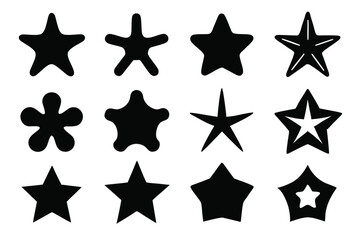 Obraz premium Collection of various black star shapes and designs isolated on a white background
