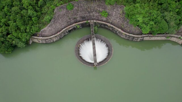 Reservoir discharge channel from top, Shing Mun Reservoir, Hong Kong