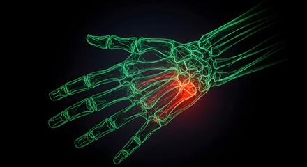 Medical Illustration of a Human Hand with Wrist Pain Highlighting Carpal Bones Anatomy