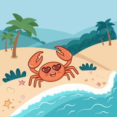 vector illustration crab on the beach cartoon 