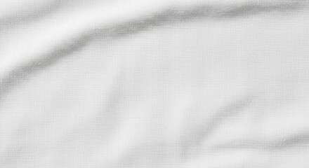 Detailed close-up of crumpled white fabric with subtle grid texture and gentle shadow play.