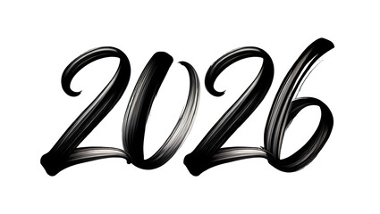 Black Brush Stroke Style 2026 New Year Number Design Isolated on a transparent background numbers