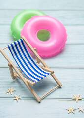 Relaxing beach vibes with colorful pool floats