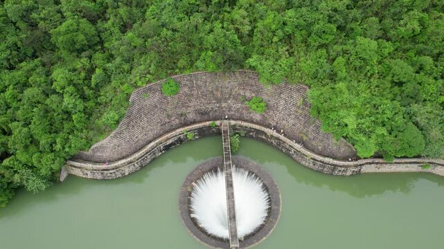 Reservoir discharge channel from top, Shing Mun Reservoir, Hong Kong