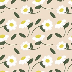 seamless background with white flower and leaves