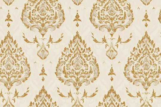 Elegant Gold and Beige Damask Pattern Seamless Texture Background for Wallpaper or Fabric Design
