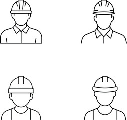 Minimalist Vector Illustrations of Construction Workers with Hard Hats in Varying Poses