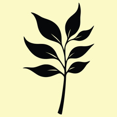 Elegant Silhouette of a Sprig with Five Leaves .eps Vector Illustration