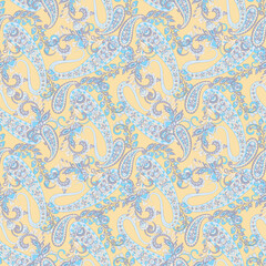 seamless Paisley pattern with Sky Flower And Yellow Background