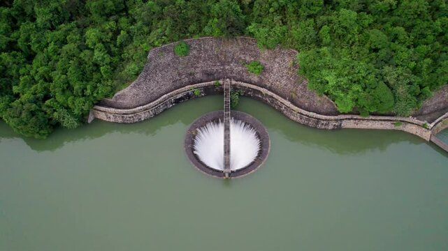 Reservoir discharge channel from top, Shing Mun Reservoir, Hong Kong