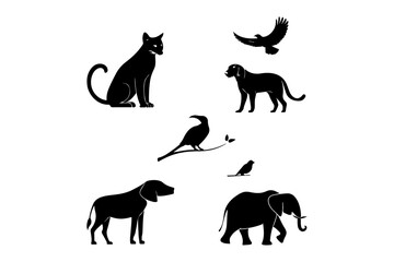 Set of dog silhouettes in a black vector animal collection illustration