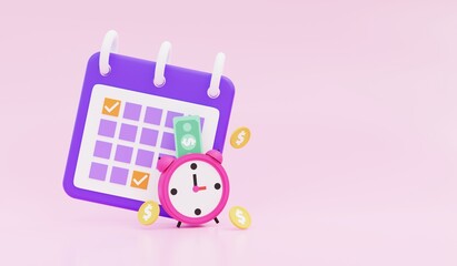 Clock and calendar for managing time concepts, service meetings and financial support. 3D illustration.