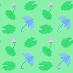 seamless pattern with leaves and umbrella 
