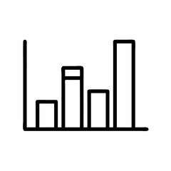 Minimalist Silhouette Icon of a Bar Chart with Rising Columns and Connected Line Graph, Simple Black Line Design on White Background Representing Data Analysis, Statistics, Business Growth, and Financ