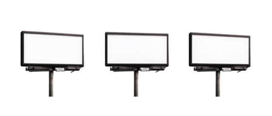 A series of three blank billboards on poles, ready for advertisements or promotions.