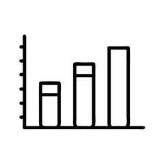 Minimalist Silhouette Icon of a Bar Chart with Rising Columns and Connected Line Graph, Simple Black Line Design on White Background Representing Data Analysis, Statistics, Business Growth, and Financ