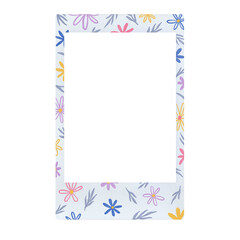 Photo frame border white Polaroid Mini with colorful floral pattern illustration