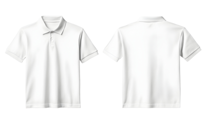A plain white polo shirt displayed from the front and back, showcasing its simple design and suitability for casual or semi-formal wear.